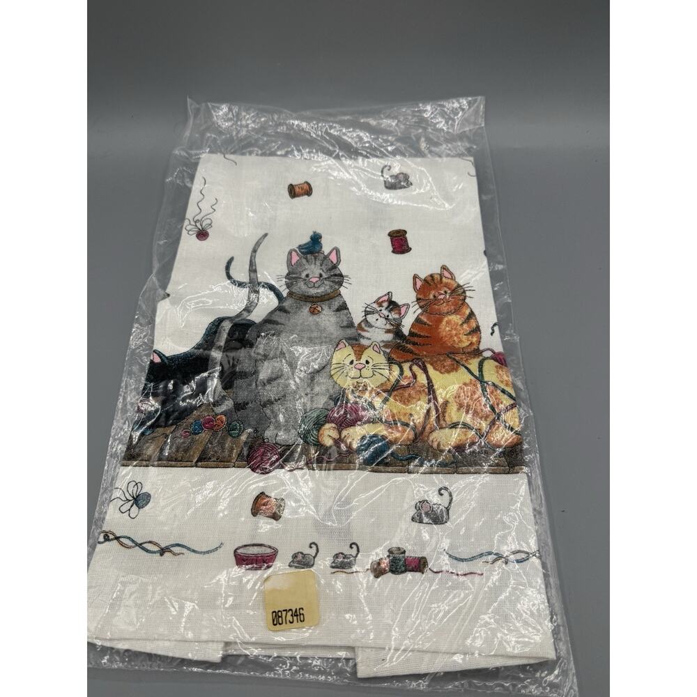 Cat Print Kitchen Dish Towel Yarn Cats Mice Farmhouse Cottagecore Decor